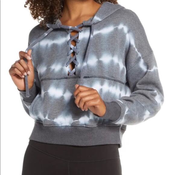Free People Movement Grey Ozark Mist Believer Crop Lace Up Hoodie X Small - Picture 1 of 9